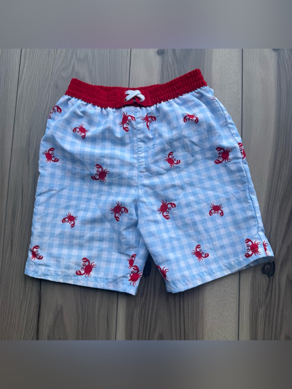 Wonder Nation Blue White Gingham Red Crab Swim Trunks Boys Toddler size 3T